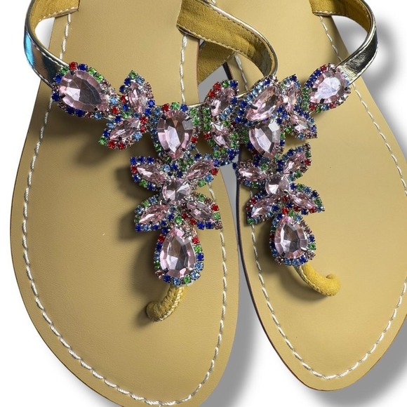 NIB Hinyyrin Rhinestone Sandals Bohemian Bling Gem Beach Wedding Pink 7.5 - Picture 8 of 12